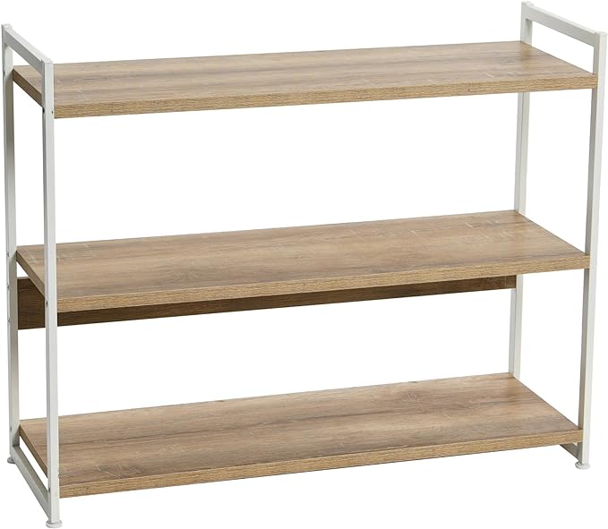 Household Essentials 3 Tier Wide Bookshelf, Coastal Oak Finish