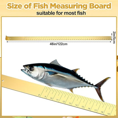 Zonon 1/8" x 2" x 48" Fish Measuring Board Anodized Aluminum Fish Ruler Yellow Corrosion Resistant Boat Measuring Tool for Fishing Competition Fresh and Salt Water