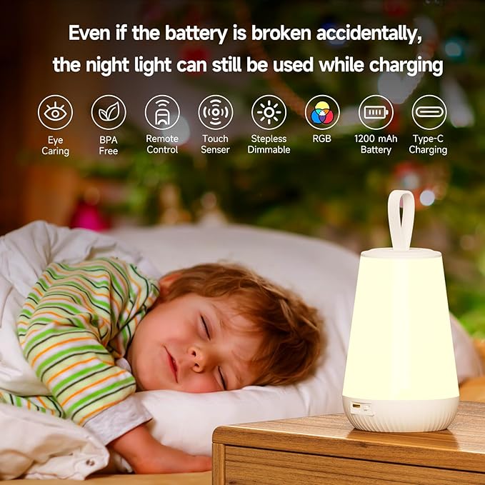 Dimmable Night Light Touch Lamp for Bedroom Rechargeable Remote Bedside Lamp Portable Hanging Table Lamp Changeable Warm White Light Perfect Toy Gift for Kids Adults