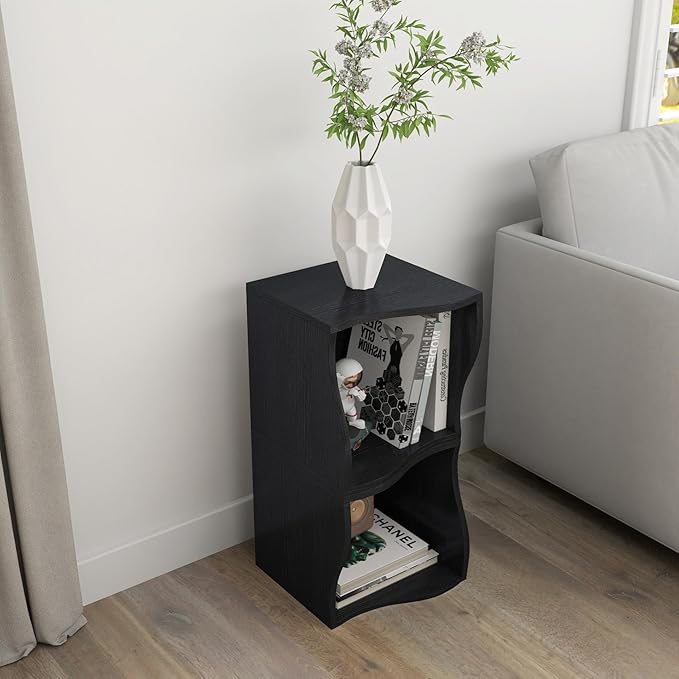 ECYIL Double Layered Independent Storage Rack, Full Circular Color Blocking Bookshelf, Suitable for Home, Office, Living Room, etc (black1)