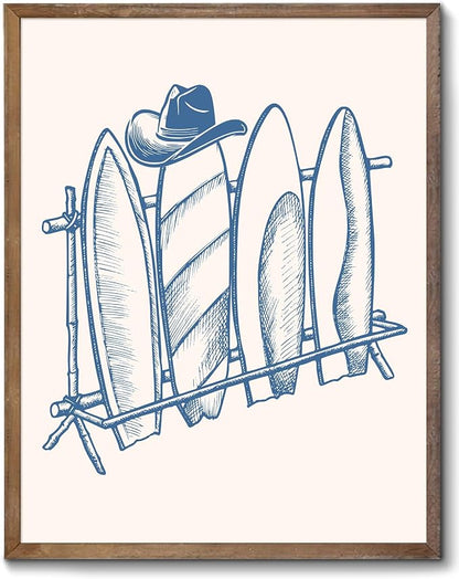 XOCUUI Coastal Granddaughter Room Decor Unframed, Blue Coastal Cowgirl Surfer Girl Canvas Posters, Beachy Preppy Aesthetic Room Decor Pictures For Teen Girl Dorm Apartment Decoration (8" X 10")