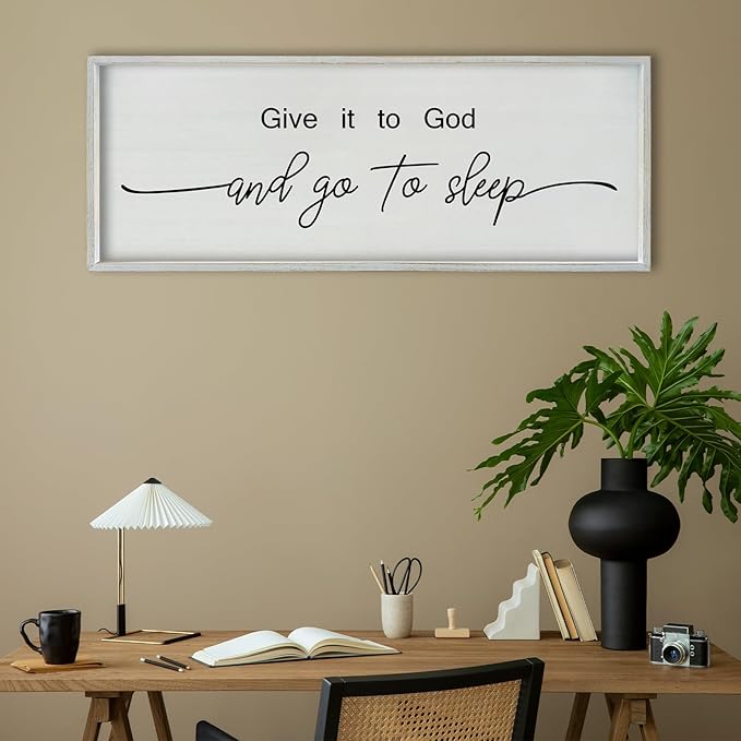 SRSZHIYUE Give It To God And Go to Sleep Sign 40"×15" for Master Bedroom Above Bed Wall Decor Large Farmhouse Guest Room Over Art Decoration (White)