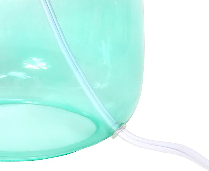 Simple Designs LT2064-AOW Aqua Glass Table Lamp with White Fabric Shade