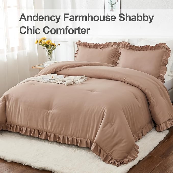 Andency Taupe Full Size Comforter Set, 3 Pieces Boys Men Solid Bedding Comforters & Sets, All Season Farmhouse Fluffy Bed Set Bedspread Blanket Quilts Gifts