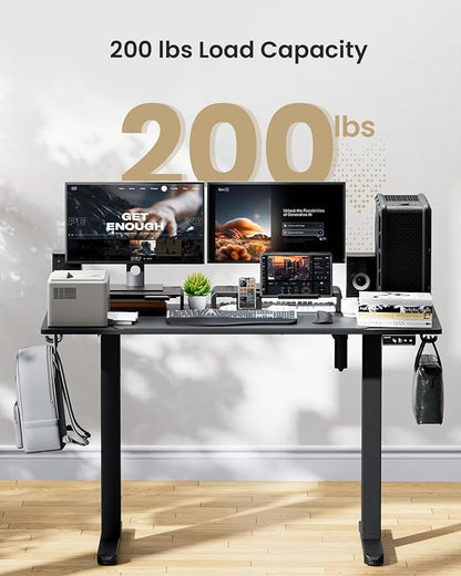 ProtoArc Standing Desk with Dual Monitor Stand Riser, 55 x 24 Inches Height Adjustable Desk with Storage, Electric Stand up Desk with Laptop Stand (Black/White)