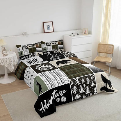 Camper Adventure Kids Comforter Set King Size,Deer Antlers Bear Paws Rustic Farmhouse Bedding Set for Boys Girls Adults Room Decor,Atzec Arrows Boho Down Comforter,Camo Duvet Insert,2 Pillowcases