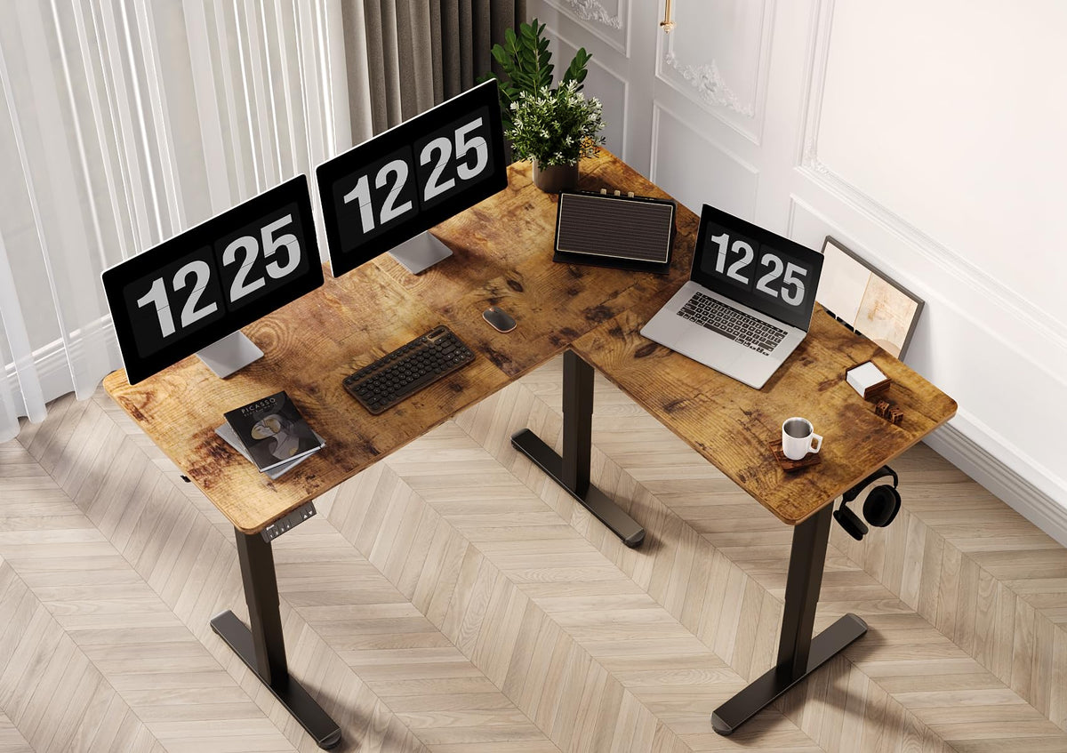 Claiks L Shaped Standing Desk Adjustable Height, Dual Motor Electric Corner Standing Desk, 63x55 inch Sit Stand up Desk with Splice Board, White
