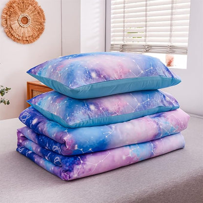Holawakaka Tie Dye Constellation Print Ombre Comforter Set Full Size Boys Girls Gradient Galaxy Bedding Set (Blue Purple, Full)