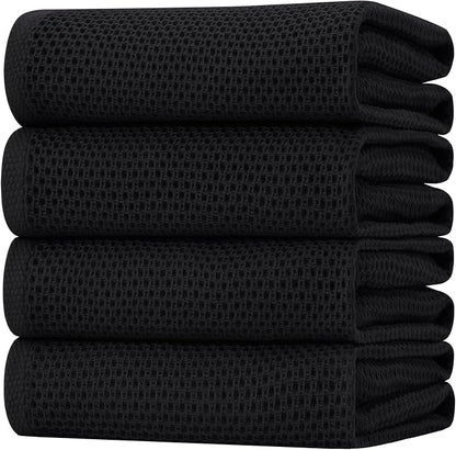 Homaxy 100% Cotton Oversized Waffle Weave Kitchen Towels 4-Pack, Black | 20 x 28 Inches, Ultra Soft Absorbent Dish Towels, Quick Drying Large Cleaning Towels