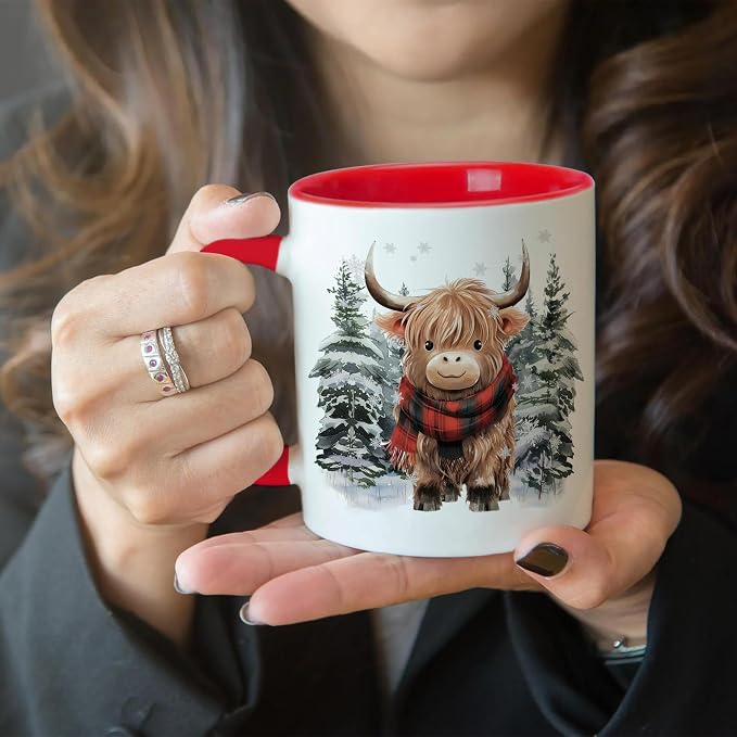 Hyturtle Highland Cow Coffee Mug Gifts on Christmas Winter For Cow Lovers | Winter Cow Gifts For Women, Premium 11oz ceramic mug, Vivid double-sided print, Comfort grip handle, Fade-resistant print