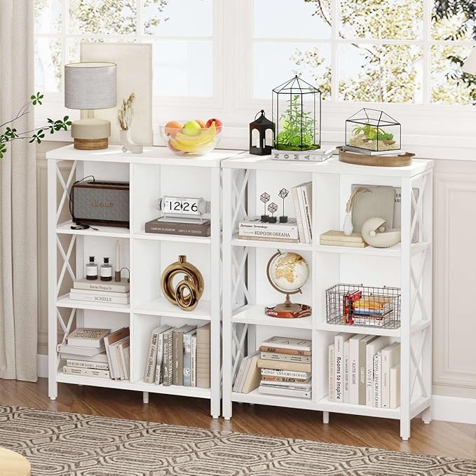 FATORRI 6 Cube Storage Organizer Shelf, Wood and Metal Cubby Bookcase, Modern Cube Bookshelf (White Oak)
