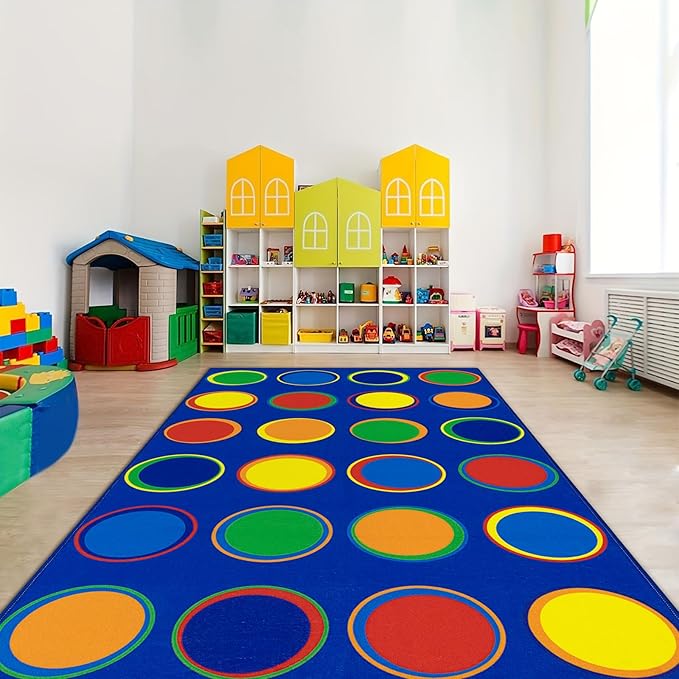 LIVEBOX Sitting Spots Kids Rug for Classroom, Washable School Learning Area Rugs, Colorful Preschool Kids Classroom Carpet Non-Slip Playroom Mat for Daycare Learning,13'x7'5"(Seats-24)