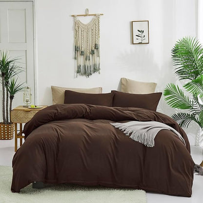 Brown 3Pcs Bedding Set (Twin) - Chestnut Brown Comforter, Solid Pattern, All Season, Cotton Surface, Lightweight, Fade-Resistant, Machine Washable