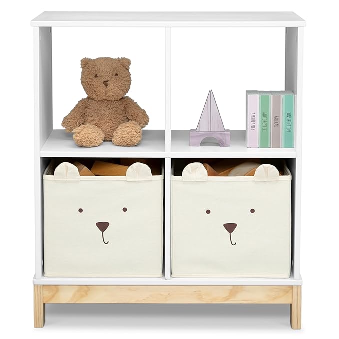 Delta Children babyGap Charlie 6-in-1 Convertible Crib + Brannan Bear Bookcase with Bins + Brannan Bear Wall Shelf with 4 Hooks, Bianca White (Bundle)