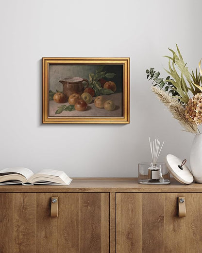 HUARCEY Gold Framed Vintage Wall Art for Living Room, Harvest Apples Still Life Oil Painting Artwork Shelf Decor Abstract Wall Pictures Prints, Farmhouse Fruit Room Decor Bedroom Kitchen Bathroom