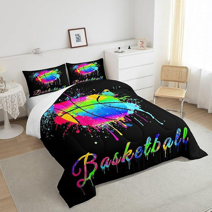 Kids Basketball Comforter Set Full Size Gaming Sports Bedding Set for Boys Girls Teens Bedroom Decor Ball Games Tie Dye Comforter Gift for Basketball Lover Duvet Set with 2 Pillow Case