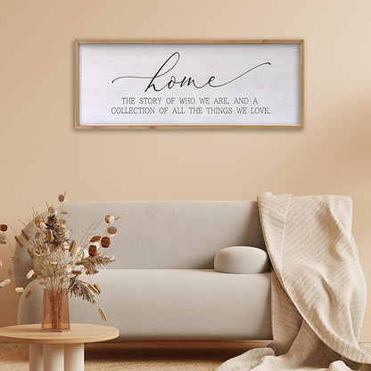 Home The Story of Who We Are Sign Farmhouse Family Wall Decor 32x12 Inch Plaque Wood Framed Art for Hanging (Wood)