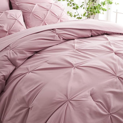 Ubauba 7pc Full Size Comforter Sets with Sheets for Girls, Pinched Pleat 7 Piece Bed in a Bag Blush Bed Set with Comforter, Pintuck All Season Bedding Sets (Pink,Full)