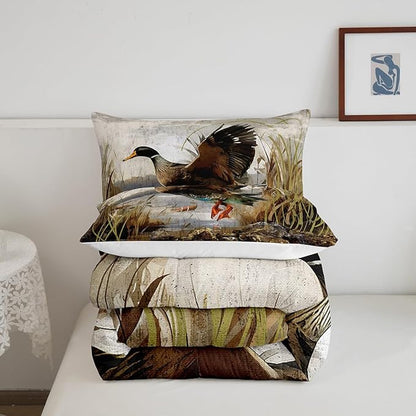 Mallard Duck Bedding Set Boys Girls Wild Duck Hunting Comforter Set for Kids Women Men Soft Lodge Cabin Farmhouse Comforter Quilt Room Decor King Size Duvet Set Boys