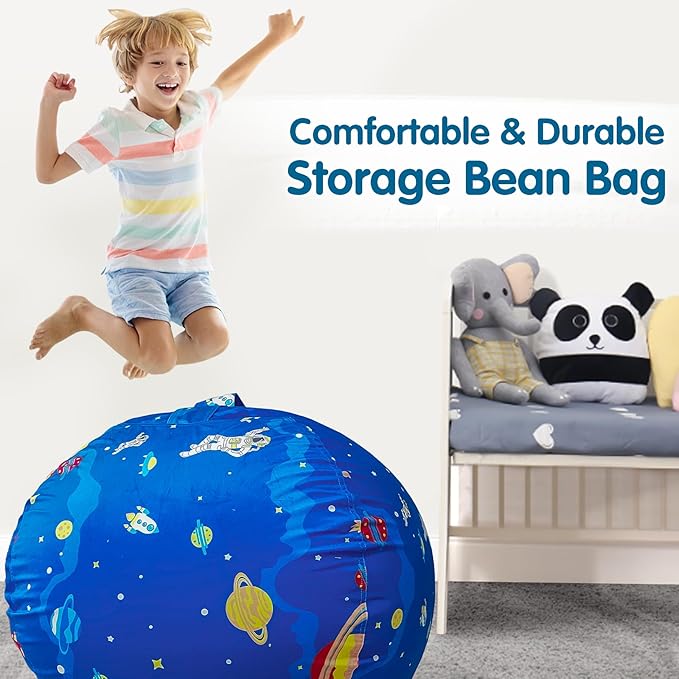 Lukeight Stuffed Animal Storage Bean Bag Chair Cover for Kids, Zipper Beanbag Chair Cover for Organizing Toddler & Kids' Rooms Plush Toys (Outer Space Velvet, Large)