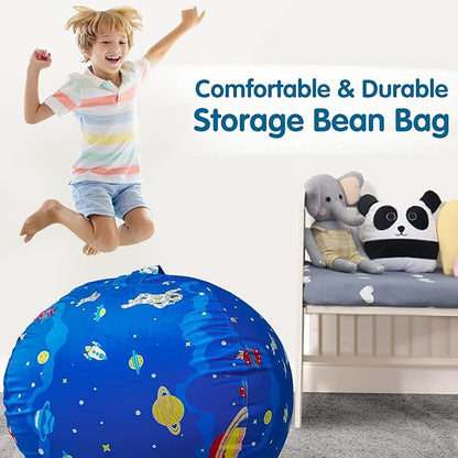 Lukeight Stuffed Animal Storage Bean Bag Chair Cover for Kids, Zipper Beanbag Chair Cover for Organizing Toddler & Kids' Rooms Plush Toys (Outer Space Velvet, Large)