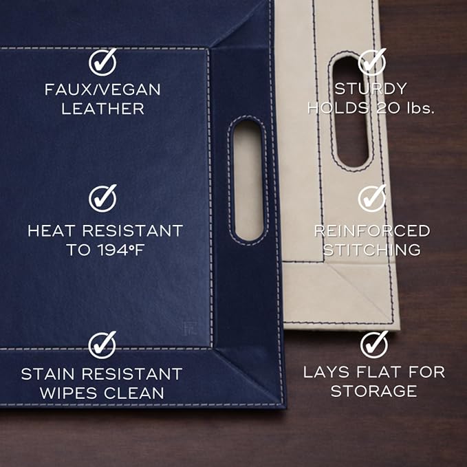 2-in-1 Serving Tray & Placemat | Faux Leather & Reversible | Lays Flat as a Placemat or Folds into an Ottoman Food Tray, Easy to Clean