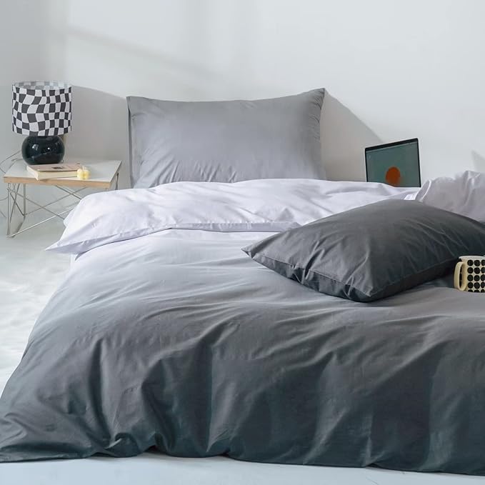Gradient Gray Comforter Set Ombre White Gray Bedding Set Cal King Women Aesthetic Comforter 3 PCs Gray Color Bed Comforter Set California King Gradient White and Gray Comforter Set