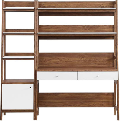 Modway Bixby 2-Piece Home Office Desk and Bookshelf Display Case in Walnut White