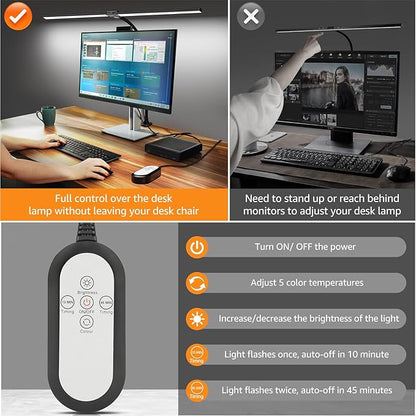 ShineTech Led Desk Lamp for Office Home, Bright Double Head Desk Light with Clamp, Architect Task Lamp 50 Lighting Modes Adjustable Flexible Gooseneck