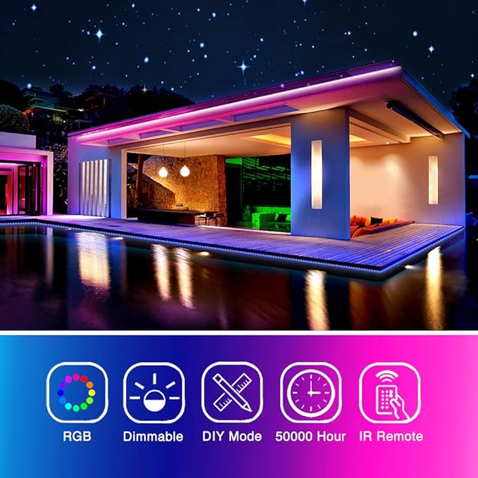 phopollo Led Lights 20ft for Bedroom Color Changing Luces Led para Decoracion RGB DIY Color Option with Power Supply and Remote