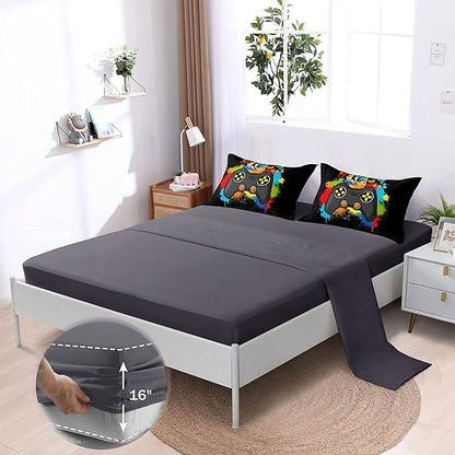 Kids Gaming Bedding Sets, 5 Piece Gamer Comforter Sets for Teens Boys Twin Size for Bedroom Comforter Set Adult 3D Gamepad Microfiber Bedding Sets Fits All Season Bedding Comforter Sets