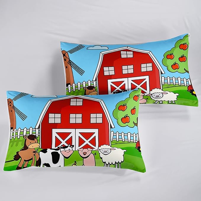 Farm Animals Comforter,Farmhouse Comforter Set for Kids Teens Girls Boys,Cartoon Animals 3Pcs Bedding Set Printed Comforter with 2 Pillowcases,Down Alternative,Soft and Lightweight，Full Size