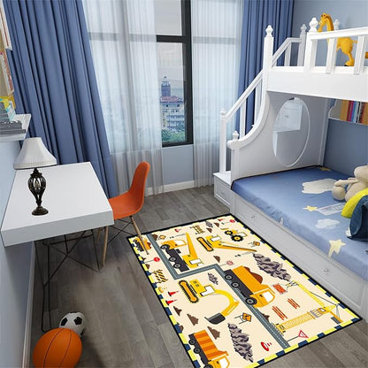 Construction Play Mat Car Rug Play Mat Construction Rugs for Boys Room Car Rug for Boys Room Construction Decor for Boys Room Playroom Rug for Livingroom 4'5''×6'