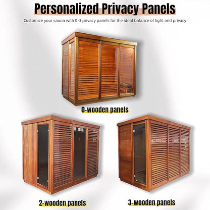 ZONEMEL Customize Outdoor Steam Sauna, Red Cedar,Hemlock, Multiple Sizes & Panel Options, Harvia Electric,Wood Stove, Single Double Bench, Triple Waterproof System, (0-195℉)
