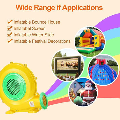 Bounce House Blower, 750W 1HP Commercial Air Blower with Double-Sided Fan Blade Design, Strong Wind and Great Heat Dissipation Properties for Medium and Large Bouncy Castle, Jump Slides, Arch