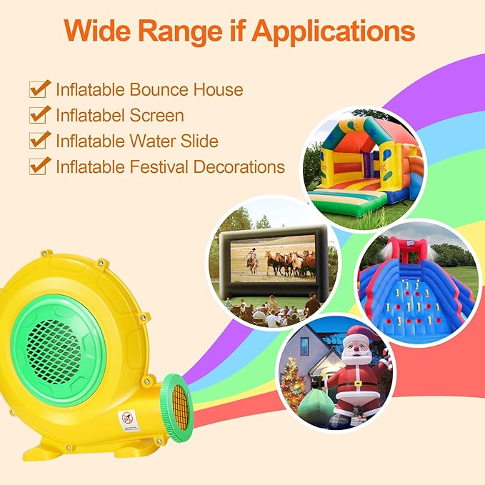 Bounce House Blower, 550W 0.73HP Commercial Air Blower with Double-sided Fan Blade Design, Strong Wind and Great Heat Dissipation Properties for Large and Medium Bouncy Castle, Jump Slides, Arch