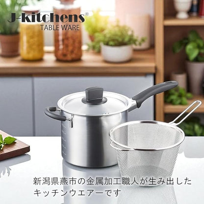 J-kitchens Dining Table Decor, One-Handle, Non-Roll Lid, Pasta Pot, 7.1 inches (18 cm), Gas Induction Compatible, Made in Japan, Original Tag Included