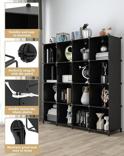 FUNLAX Cube Storage Shelf, 6 Storage Cubes Closet Organizers and Storage Portable Cube Storage Organizer Plastic Bookshelf Bookcase for Study Room, Bedroom, Office, Black