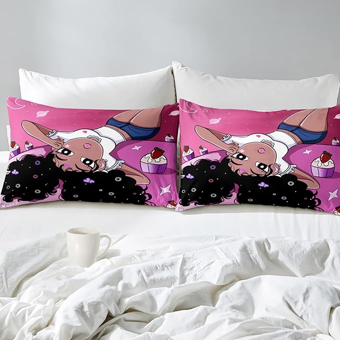 Black Girl Comforter Set, Black Girl Magic Comforter Set Queen Bed Bedding Sets Cute Teenage Girl Bedding Pink African American Pattern Soft Microfiber 3 Piece Quilt Set, 1 Comforter + 2 Pillowcase