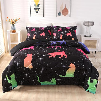 ENCOFT Cat Full Bedding Comforter Set Full for Girls and Boys Premium 3 Piece Cats Bedding Set Black Comfortable and Breathable for Teens and Adults with 1 Comforter and 2 Pillowcases