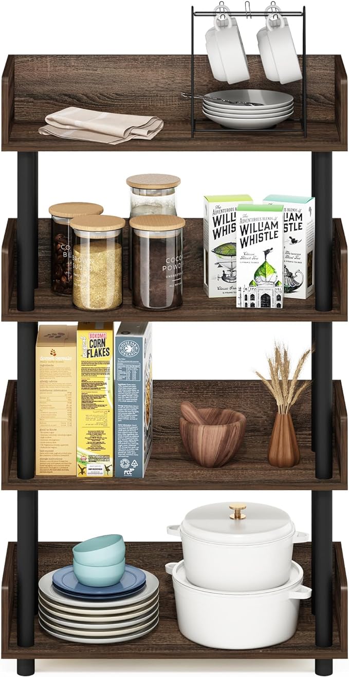 Furinno Turn-N-Tube 4-Tier Toolless Freestanding Multipurposes Display Rack, Walnut
