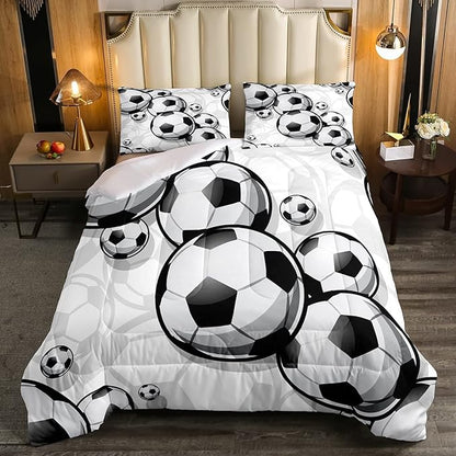 Erosebridal Boys Soccer Bedding Sets Football Down Comforter Sports Gaming Comforter Set for Kids Girls Teens Soccer Hand Draw Quilt Set with 1 Pillow Case Twin Size Child Bedroom Decor Black White