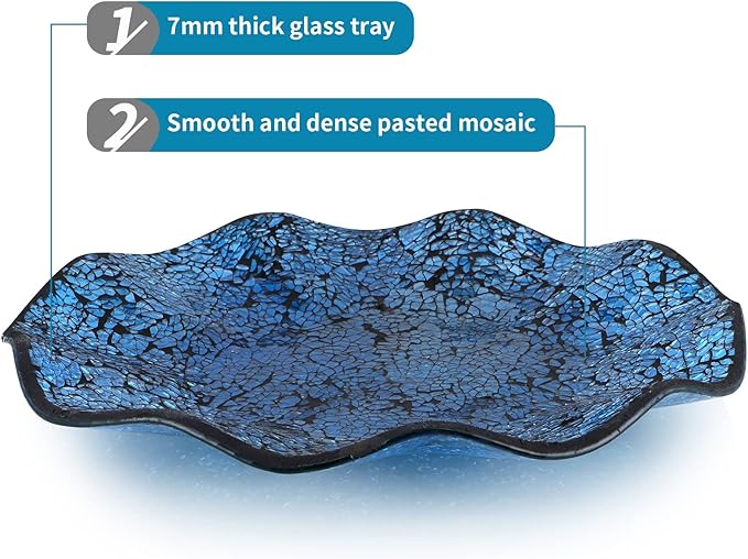 MDLUU Mosaic Centerpiece Tray, 12" Decorative Glass Plate, Home Decor Glass Bowl for Dining Room Table, Coffee Table, Gift (Turquoise)