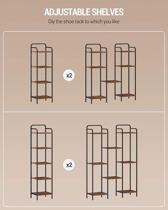 Bookcase Bookshelf, Narrow Book Shelf, Industrial Coner Shelf Storage Organizer, Slim Shelving Unit for Home Office, Living Room, Bedroom, Kitchen, 4-Tier Rustic Brown BC24401B