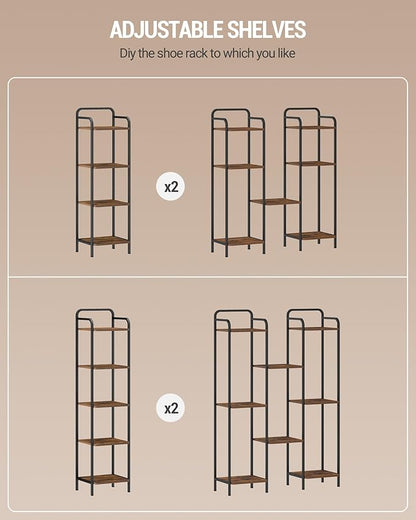 Bookcase Bookshelf, Narrow Book Shelf, Industrial Coner Shelf Storage Organizer, Slim Shelving Unit for Home Office, Living Room, Bedroom, Kitchen, 4-Tier Rustic Brown BC24401B