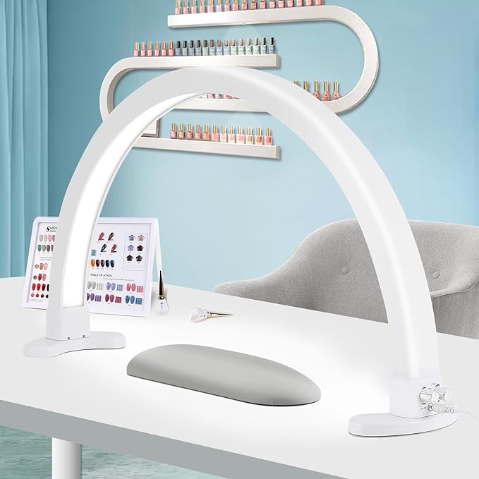 Super Bright Half Moon Light for Nail Desk, Upgrade Nail Lamp for Desk with Stepless Dimming, Half Moon Desk Lamp 3 Color Temperature