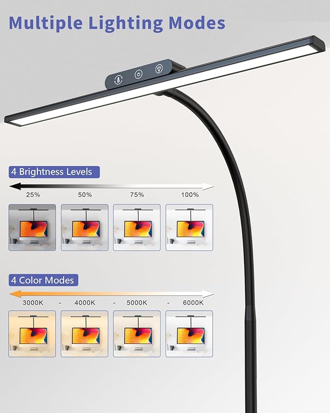 EppieBasic Desk Lamp, Architect Desk Lights for Home Office, Eye Care Led Desk Lamps with Clamp Dimmable & 4 Color Modes, 24V Bright Table Lamp Office Lighting for Working Reading Study
