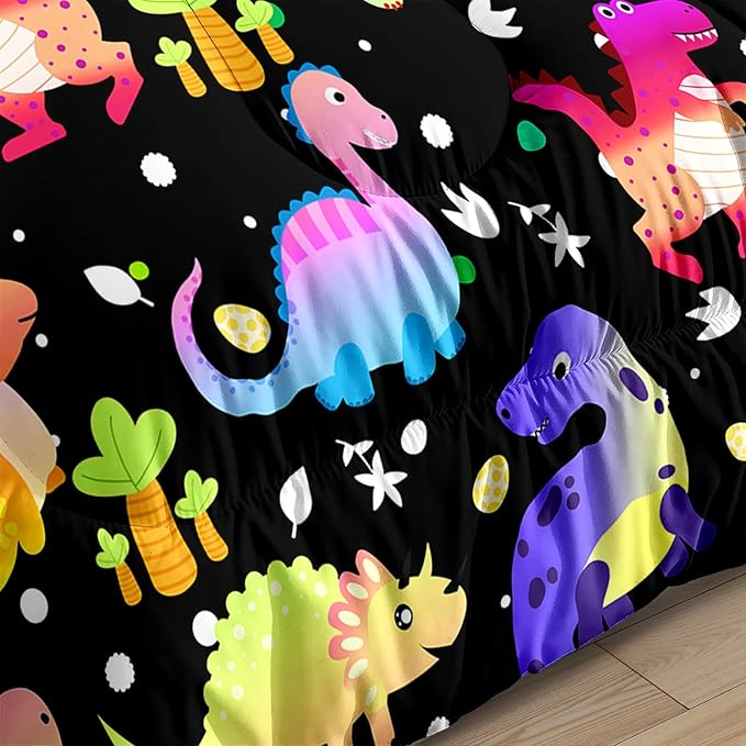 Cartoon Dinosaur Comforter Set for Boys Colorful Gradient Dinos Bedding Sets Queen Size Cute Dinosaurs Prints Comforter Set Soft Microfiber 3Pcs Bed Sets with 2 Pillowcases