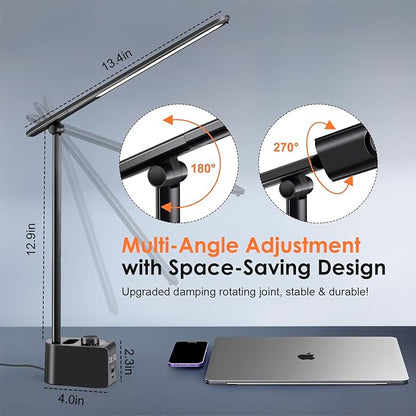 Desk Lamp for College Dorm Room,55 Lighting Modes Dorm Lamp for Dorm Desk Lamp,700 Lumen LED Desk Lamp with USB Charging Port,Desk Light with Clock+Pen Holder,Desk Lamps for Home Office Lamp for Desk