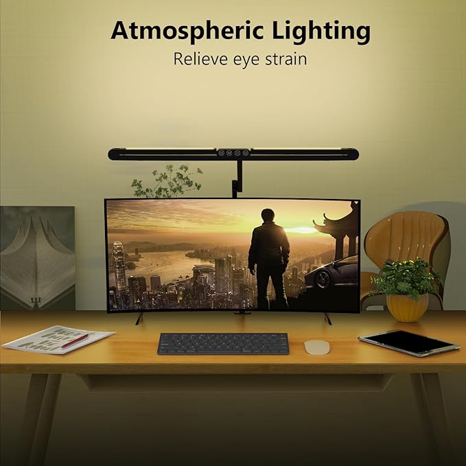 Micomlan 36W Bright Led Desk Lamp with Clamp, 47 Inches Long Architect Desk Lamp Home Office, Dimmable Desk Light with Remote Adjustable Monitor Light Bar Tall Office Light for Computer Table Desktop